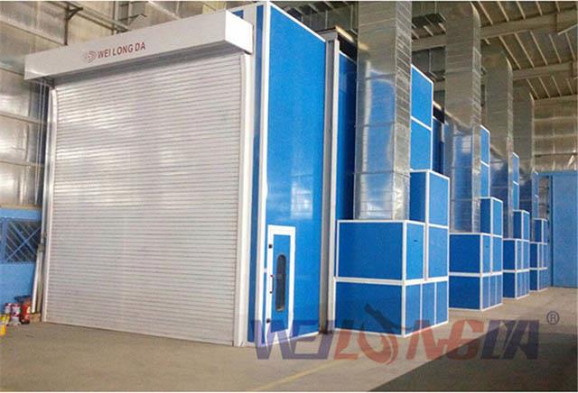 bus spray booth with rolling door